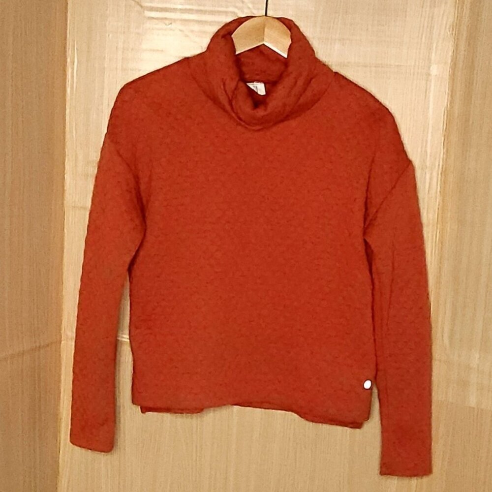 Apana Burnt Orange Quilted Relaxed Turtleneck Top Small